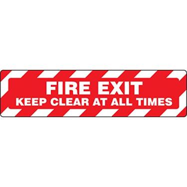Imagem de Accuform Placa adesiva para piso PSR271, legenda "FIRE EXIT Keep Clear at All Times", 15 cm de altura, 15 cm de comprimento x 61 cm de largura x 0,1 cm de espessura, vinil, branco sobre vermelho