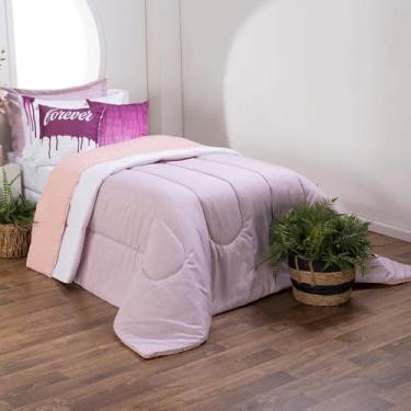 Imagem de Edredom Solteiro 400 Fios Dupla Face Hipoalergênico Antiácaro Kit/Jogo 5 Peças Linho (Rosa com Cáqui, Solteiro)