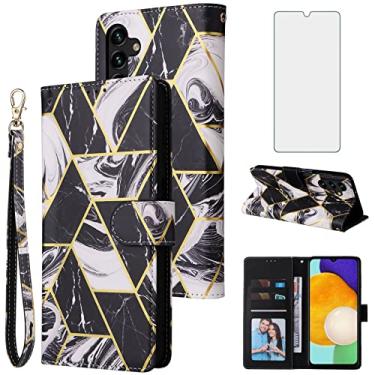Imagem de Asuwish Capa carteira compatível com Samsung Galaxy A13 5G e protetor de tela de vidro temperado de couro com suporte para cartão com suporte para celular Gaxaly A13 G5 Galaxies 13A SM A136U preto