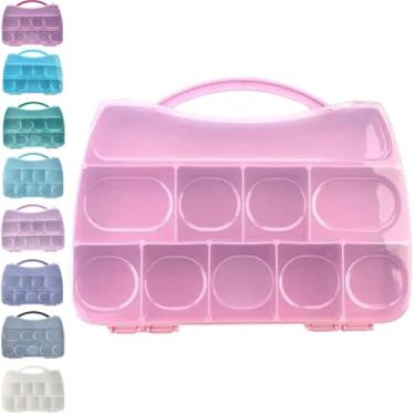Imagem de Caixa Maleta Organizadora Rosa Claro 10 Divisórias Box Multiuso Com Tampa e Trava Para Organizar Miçanga Bijuteria Artesanato