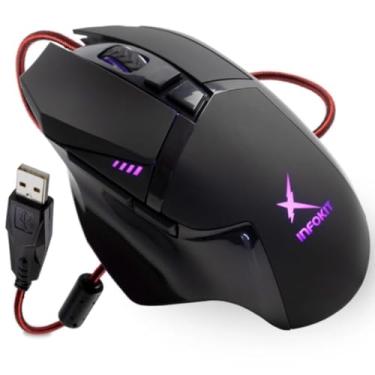 Imagem de Mouse Gamer USB de Alta Precisão 2400DPI Peso Interno Cabo de Malha 1,5M LED RGB Botões Laterais GM-601