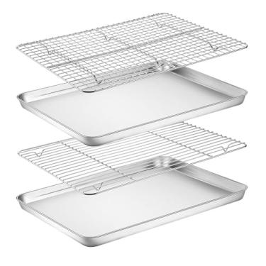 Imagem de Yododo - Conjunto de Assadeira com Rack, 4 Peças (2 Folhas + 2 Prateleiras), Aço Inoxidável, Não Tóxico, Resistente e Fácil de Limpar - Tamanho 40,6 cm