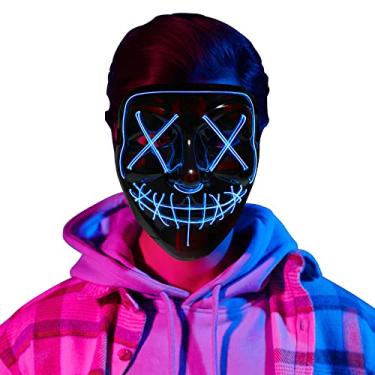 Imagem de Creepy LED Halloween Mask - Voice-Activated Flashing Lights, 5 Modes, Glow-in-Dark Scary Mask for Parties & Haunted Events (blue)