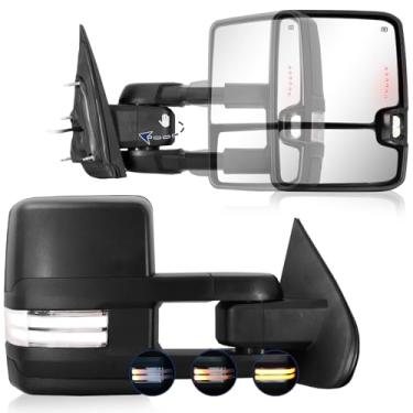 Imagem de Espelho de reboque Switchback para Silverado Sierra – Compatível com Chevy GMC 1500 2014-2018; Silverado Sierra 2500 HD 3500 HD 2014-2018 com luzes de seta e pisca-pisca de vidro ajustável