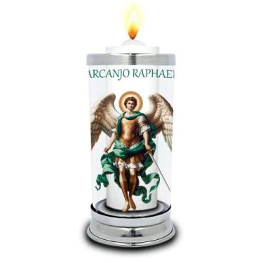 Imagem de Protetor de Velas 7 dias Imagem Arcanjo Raphael Copo Vidro  - Balaio d