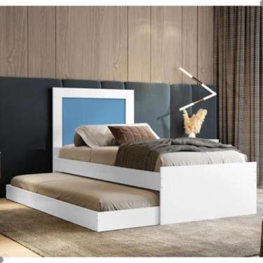 Imagem de Bibox Lunis Solteiro Branca e Azul com Auxiliar - Mais de Casa