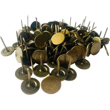 Imagem de 100 peças de bronze vintage cabeça chata aderência polegar 17 mm / 0,67 polegadas cabeça plana tachinhas decorativas para foto de madeira móveis sofá porta caixa de joias decoração (16 x 20 mm)