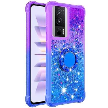 Imagem de Dinglijia Capa para Xiaomi Poco F5 Pro, Capa Redmi K60, Quicksand Series Glitter Bling Flutuante Líquido Flutuante TPU Amortecedor Capa de Telemóvel Feminina para Poco F5 Pro/K60, YBLSZJ Roxo-Azul