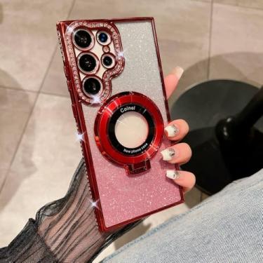 Imagem de Para Samsung S24 Ultra Invisible Holder Case para Samsung Galaxy S23 Ultra S22 Plus Diamond Gradient Glitter Plating Cover, vermelho, para S24Plus