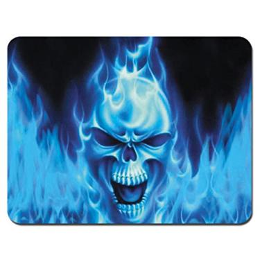 Imagem de Mouse pad para jogos - Base de borracha antiderrapante, superfície lisa para controle preciso do mouse, ideal para laptop, uso no escritório - 24 x 19 cm - Caveira flamejante azul