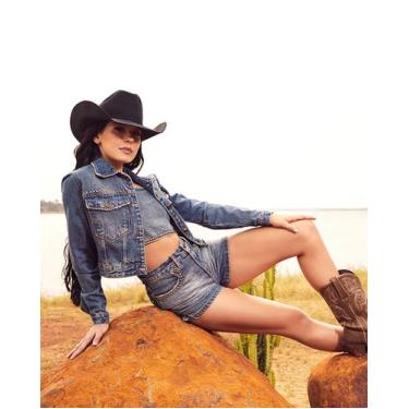 Imagem de Shorts jeans mom feminino cintura média aplicação ana castela 24410 - 