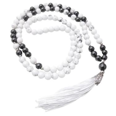 Imagem de Japamala 108 contas em Pedras Naturais Howlita Branca e Hematita - Enc