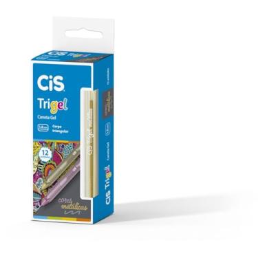 Imagem de Caneta Gel 1.0mm CIS TRIGEL Metalica, Ouro, Caixa c/12 unidades