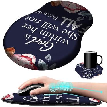 Imagem de Mouse pad com suporte de pulso gel versículos bíblicos salmo 46-5 design padrão de flores mousepad ergonômico para jogos com descanso de pulso para laptop, computador, casa, escritório, trabalho + uma