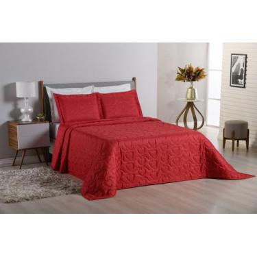 Imagem de cobre leito bordado de coração 2,20 x 2,40 em microifbra vermelho - NO