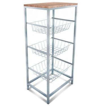 Imagem de Fruteira De Cozinha De Chão Montreal Em Aço E Mdf 3 Cestos - Genus Móv