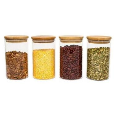 Imagem de Pote hermético para alimento tampa bambu kit 4 peças 600ml - OIKOS