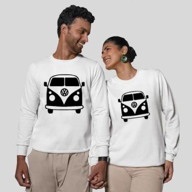 Imagem de Kit 2 Blusas Frio Moletom Careca Sem Capuz Casal Namorados Kombi - MP 