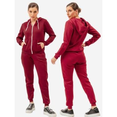 Imagem de Conjunto Moletom Feminino Roupas De Frio Feminina Blusa Canguru Zíper 