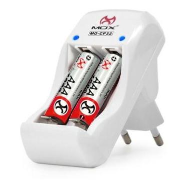 Imagem de Carregador de Pilhas AA e AAA Bivolt + 2 Pilhas Palito AAA MOX