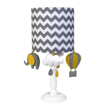Imagem de Abajur Madeira Elefante Balão Cinza Quarto Bebê Infantil Menina Menino