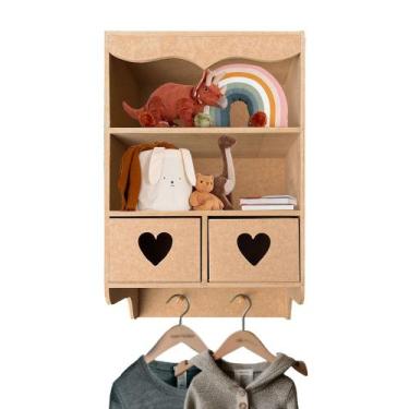 Imagem de Estante Prateleira Suspensa com 2 Gavetas e Porta Cabide Coração Mdf M