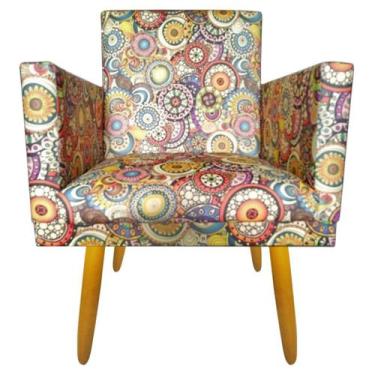 Imagem de Cadeira Poltrona para Sala Pés Madeira Rodapé Mosaico - JBF Poltronas