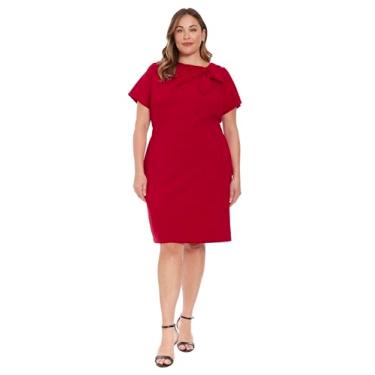 Imagem de London Times Vestido feminino de verão com gola canoa, manga curta, comprimento até o joelho, com detalhe de laço, Pimenta, 54