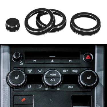 Imagem de TUCKBOLD Anel de cobertura de botão de controle de volume de mídia de ar condicionado AC para Land Rover Range Rover Evoque 2012-2018 resistente | Acabamento de decalque interior preto 4 peças