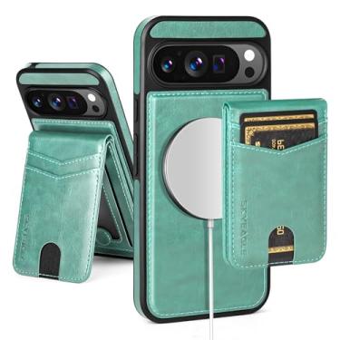 Imagem de SkyEagle Capa carteira compatível Magsafe 2 em 1 destacável para Google Pixel 9 Pro XL com porta-cartões mulheres e homens, couro sintético magnético com bloqueio de RFID, compartimentos de crédito,