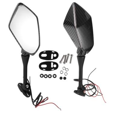 Imagem de INFINAUTO Espelhos retrovisores de motocicleta Suporte de espelhos laterais frontais para Suzuki GSX-R600GSX-R750 2003-2017 Padrão de fibra de carbono plástico de alumínio preto ajustável