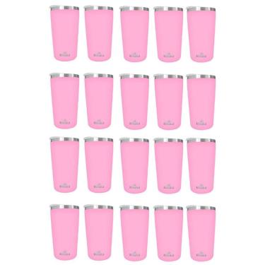 Imagem de Kit 20 Copos Térmicos Aço Inox 420ML Rosa p/ Água Cerveja Café - Quente e Frio - Unica Unico