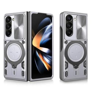 Imagem de Capas de telefone com anel de suporte magnético para Samsung Galaxy Z Fold 6 5 4 Capa de metal com janela deslizante protetora para ZFold6 Capa, prata, para Samsung Z Fold6