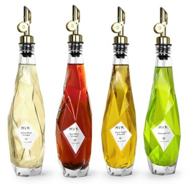 Imagem de Garrafa dispensadora de azeite de oliva para cozinha, dispensador de óleo de cozinha de 350 ml, conjunto de garrafas de óleo e vinagre, recipiente de óleo de vidro com bicos de despejador, etiquetas,