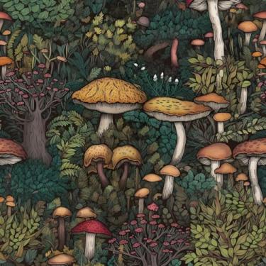 Imagem de Papel de parede de cogumelo descasque e cole vintage Boho cogumelo papel de parede floral escuro impermeável autoadesivo cobertura de parede para quarto, bancada, armários de mesa 44 x 998 cm