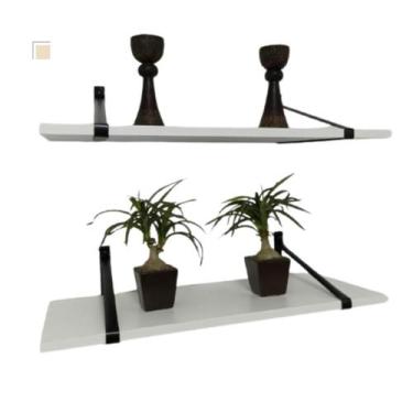 Imagem de Prateleira Branca Alça Couro  2 Unidades 60x25 Suspensa Mdf - Inffinit