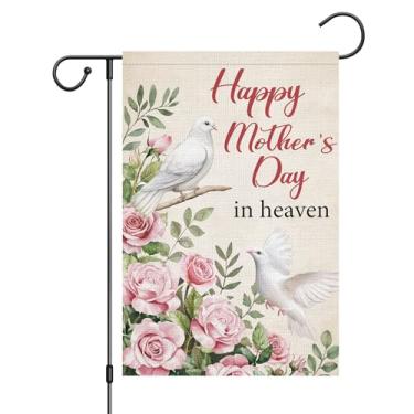 Imagem de Louise Maelys Feliz Dia das Mães no Céu Jardim Bandeira Rosa Flor Pomba Branca 30,5 x 45,7 cm Floral Dupla Face Pequena Serapilheira Primavera Férias Jardim Exterior Decoração de Casa