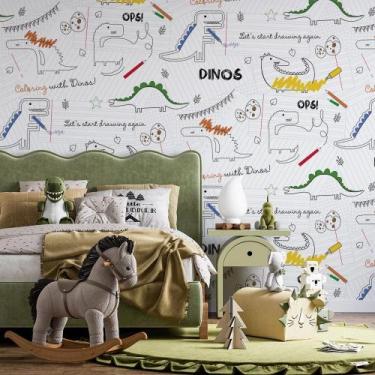 Imagem de Papel de Parede dinossauro infantil Rabiscados - AloPapers, 2,50m de l