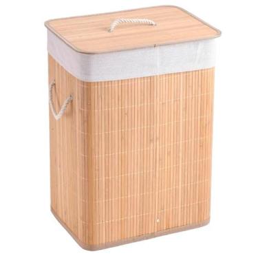 Imagem de Cesto De Roupas Bambu Retangular Banheiro Lavanderia - Holtter Home De