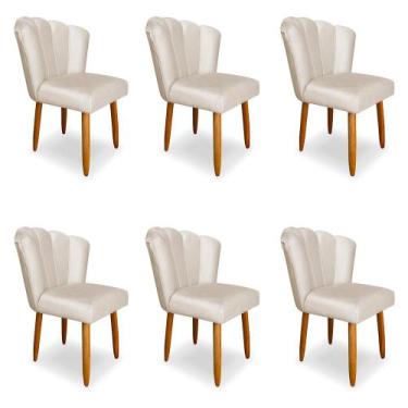 Imagem de Kit 6 Cadeiras Estofada para Sala de Jantar Pétala Veludo Bege - Monta