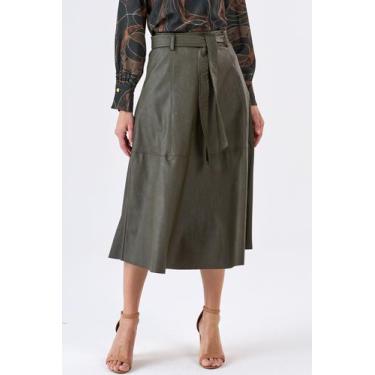 Imagem de Saia Midi Evase PKS material sintético Verde Militar, GG