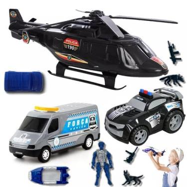 Imagem de Kit Helicóptero De Brinquedo Força Tática Van Carro Polícia Cachorro B