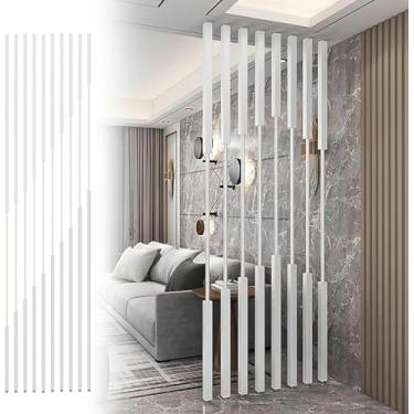 Imagem de Divisória de parede oca decorativa do chão ao teto, separador de quarto de metal branco para estúdio/porta/escritório, 1/2/3/4/5/6/7/8/9/10 pés de altura