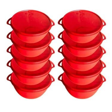 Imagem de Kit 10 Potes Plástico BOWL Marmita Vasilha Tapoer(VERMELHO 500ML)