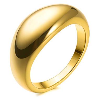 Imagem de JINEAR Anel de casamento banhado a ouro 18 k Croissant trançado trançado anel de cúpula grossa empilhável anel de casamento feminino e masculino joia minimalista tamanho 5 a 10, Metal, Sem pedra