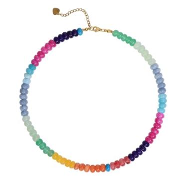 Imagem de Colar feminino feito à mão com contas de pedras preciosas coloridas boêmias, pérola de água doce, banhado a ouro 18K, joia feminina de praia de verão, Pedra preciosa natural, pedra preciosa