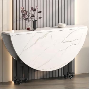 Imagem de Mesa de jantar dobrável com 6 rodízios bloqueáveis, nivelamento de mesa ajustável, mesa de folha redonda de armazenamento multifucional, C, 100 x 75 cm