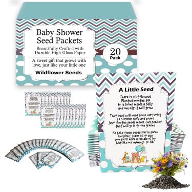 Imagem de CHOOBLY | Lembranças de chá de bebê para convidados | 20 pacotes de sementes de flores silvestres | Pré-cheios | Mistura de sementes de buquê | Sementes sem OGM | Lembranças de festa para pacote de
