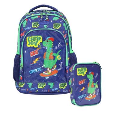 Imagem de Kit Rabisk Teen Dino Skate Mochila + Estojo Box Azul