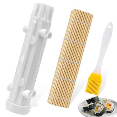 Imagem de EQUNROY Kit de fazer sushi, rolo de sushi, máquina de sushi, kit de sushi, perfeito para fazer rolo de sushi com arroz, legumes e carne, conjunto de ferramentas de sushi DIY ideal para iniciantes e